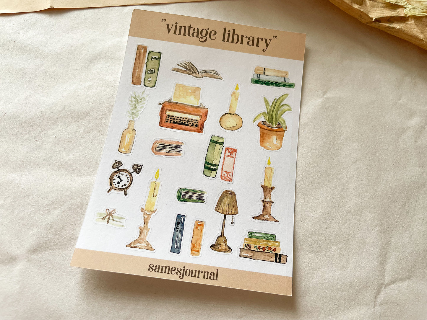 Vintage Library Stickersheet, Bücherei, Schreibmaschine