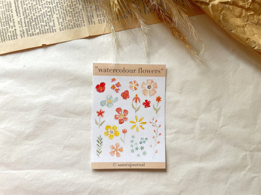 Feuille d'autocollants aquarelle fleurs sauvages, printemps, fleurs, autocollants, estival - samesjournal