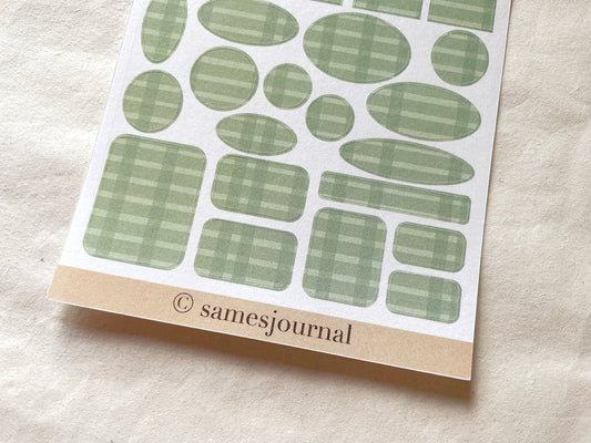 Feuille d'autocollants formes vertes, à carreaux, arrière-plan, simple, minimaliste, autocollants, estival -samesjournal