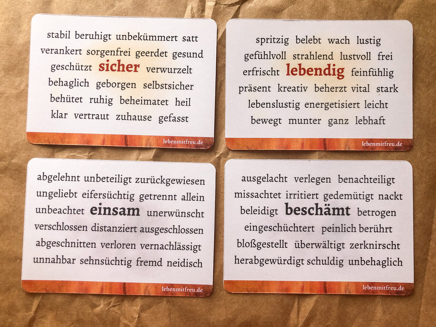 Cartes de sentiments, cartes d'émotions, 24 cartes avec des sentiments positifs et négatifs