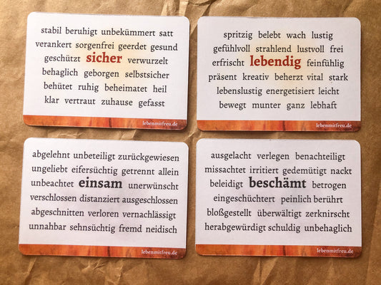 Feeling cards, emotion cards, 24 cards with positive and negative feelings