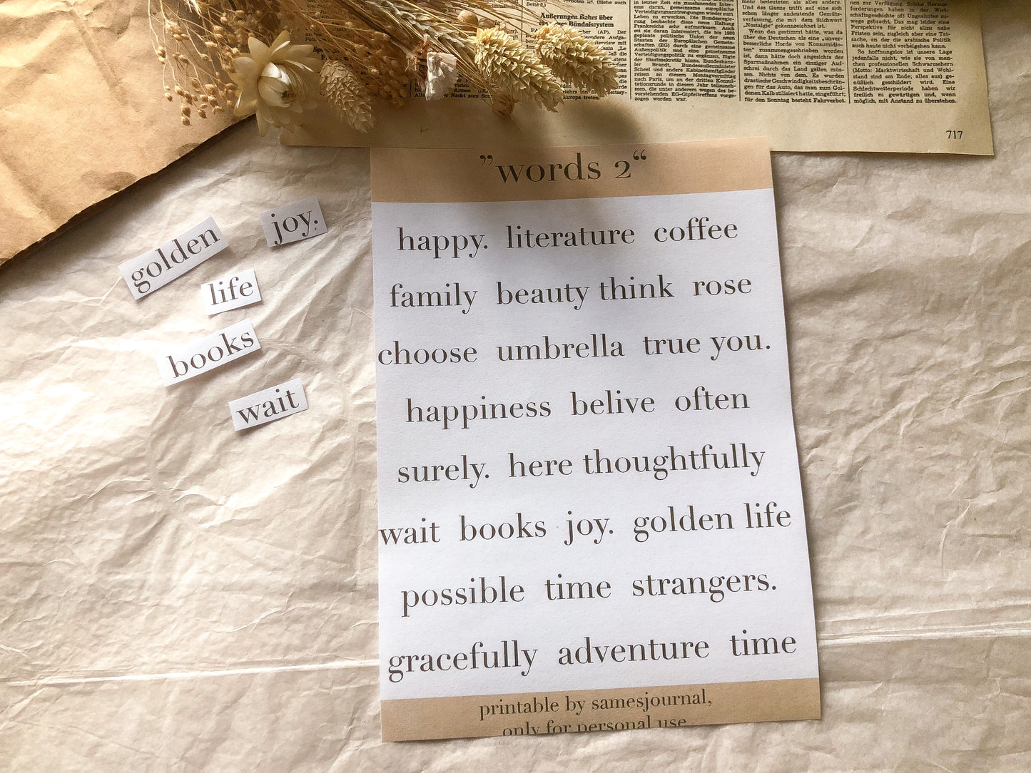 II Printable mit Worten
