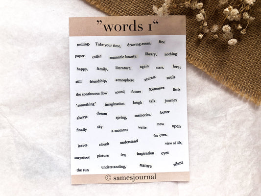 Mots I, Feuille d'autocollants, Mots et phrases, Autocollants, Décalcomanies - samesjournal