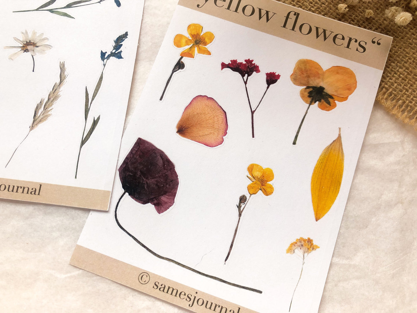 Blumen Sticker, blau und gelb, Aufkleber, Blumen, Blüten -samesjournal