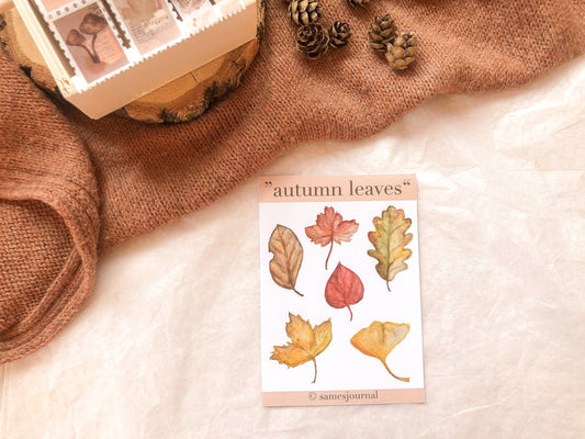 Autumn leaves stickers, stickers, autumn, mushrooms, leaves, forest, watercolor -samesjournal