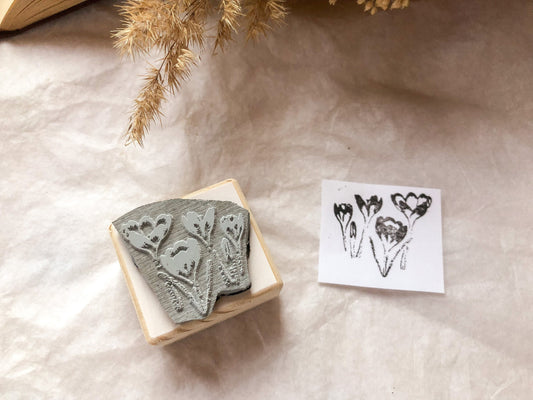 Wooden stamp spring, crocuses, flowers, stamp, laser stamp, samesjournal