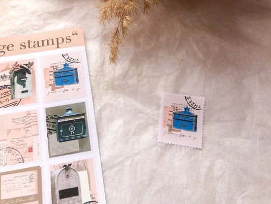 Stamps, sticker sheet, stickers, letters, mailbox - samesjournal