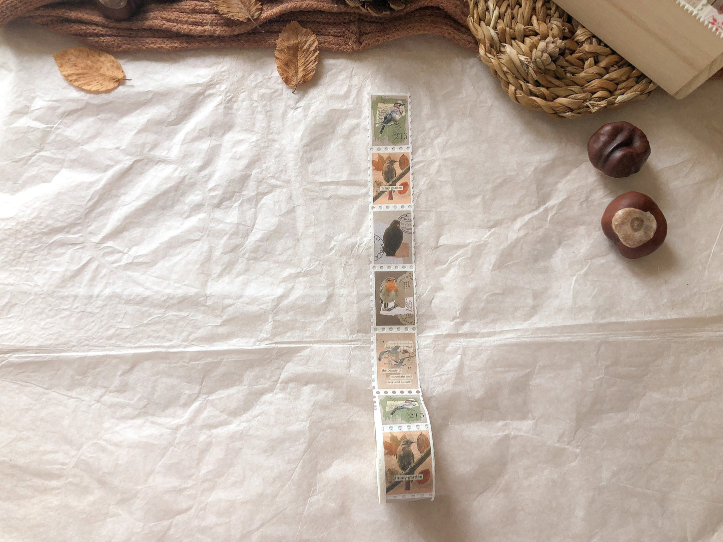 Vögel Herbst Stamp Washi Tape, Klebeband, Washis, Briefmarken Washi,Pilze - samesjournal