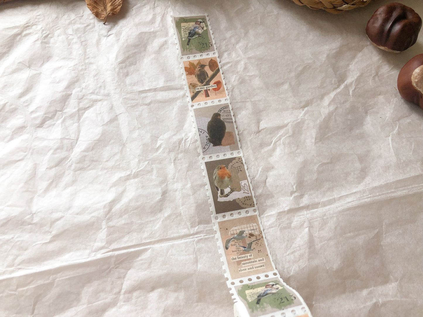 Vögel Herbst Stamp Washi Tape, Klebeband, Washis, Briefmarken Washi,Pilze - samesjournal