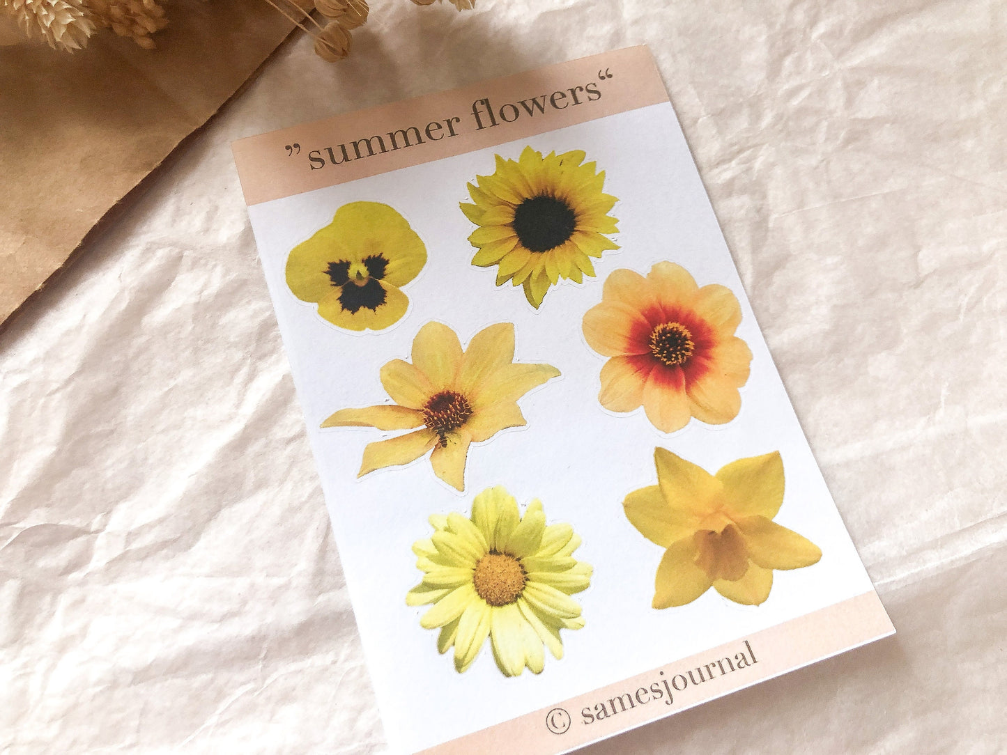 Sommer Blumen Sticker, Aufkleber, Blüten, gelb -samesjournal