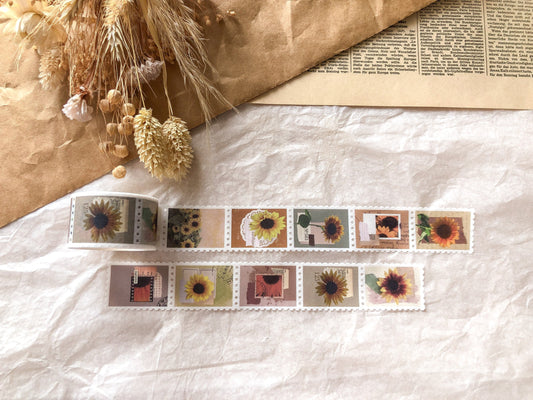 Tampon Washi Tape Tournesol, ruban adhésif, ruban washi, tampon washi, lettres, fleurs, bourgeons - samesjournal