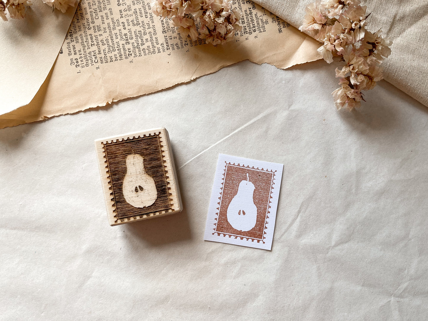 Holzstempel Birnen Briefmarke
