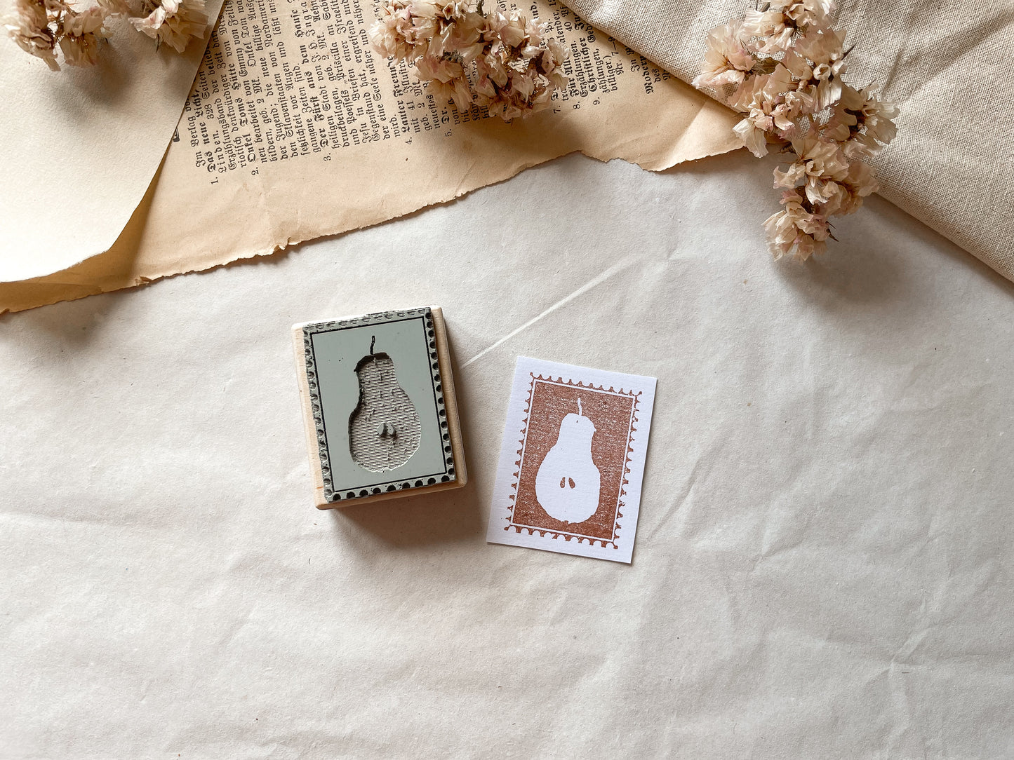 Holzstempel Birnen Briefmarke
