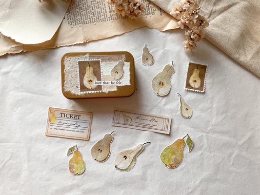 Birnen Sticker, Aufkleber, die-cut in dekorierter Box