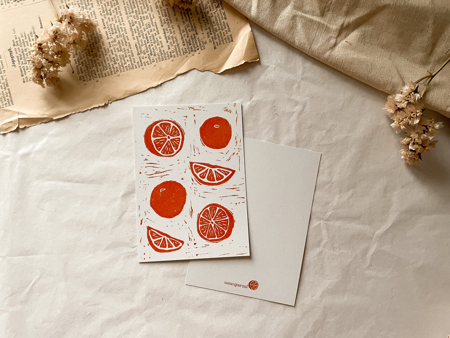 Postkarte "Linolschnitt Orangen"