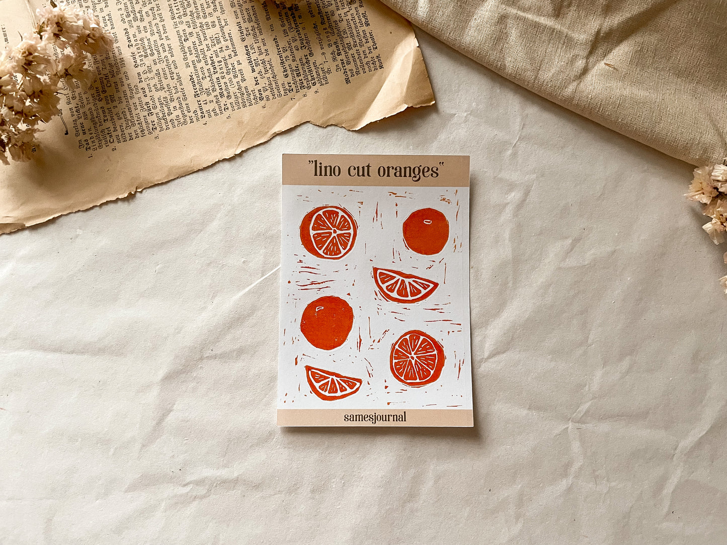 Orangen Linoldruck Stickersheet