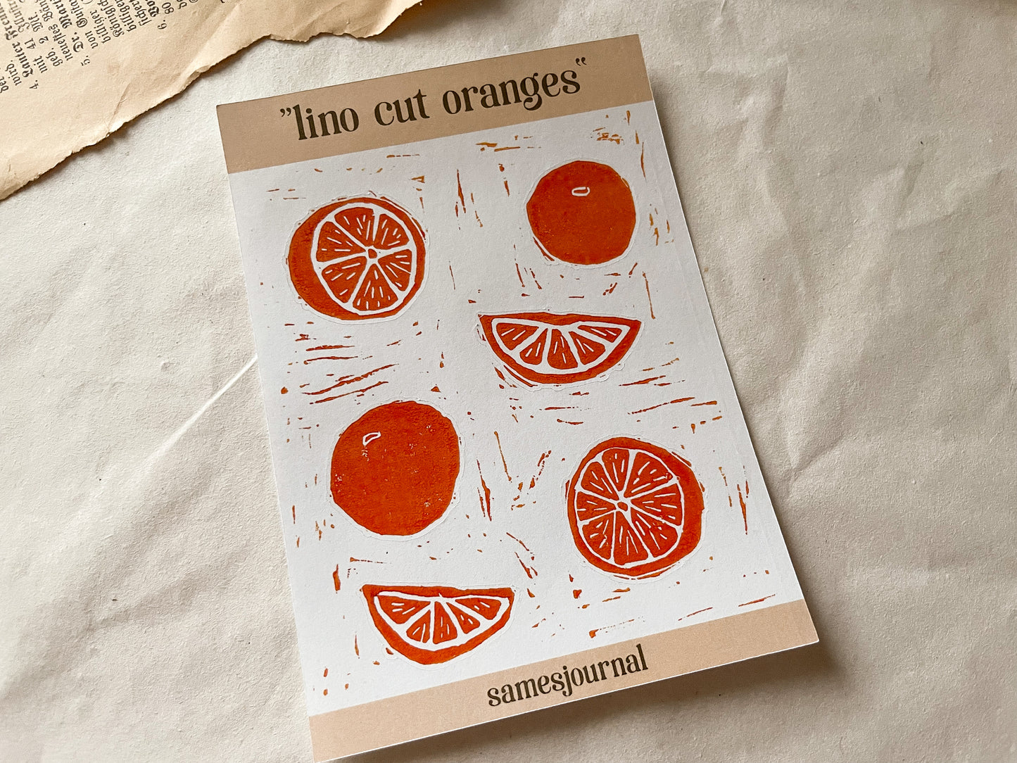 Orangen Linoldruck Stickersheet