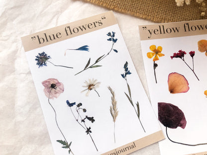 Blumen Sticker, blau und gelb, Aufkleber, Blumen, Blüten -samesjournal