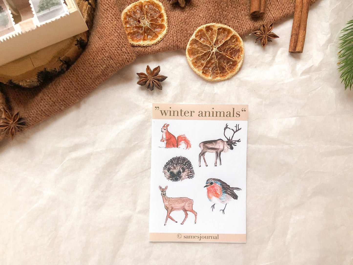 Tiere Sticker, Winter, Aufkleber, Wald, Weihnachten, Winter  -samesjournal