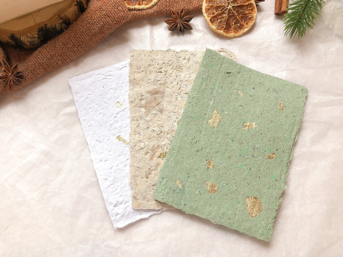 Handmade Papier Sets mit Goldfolie - geschöpftes Papier - samesjournal